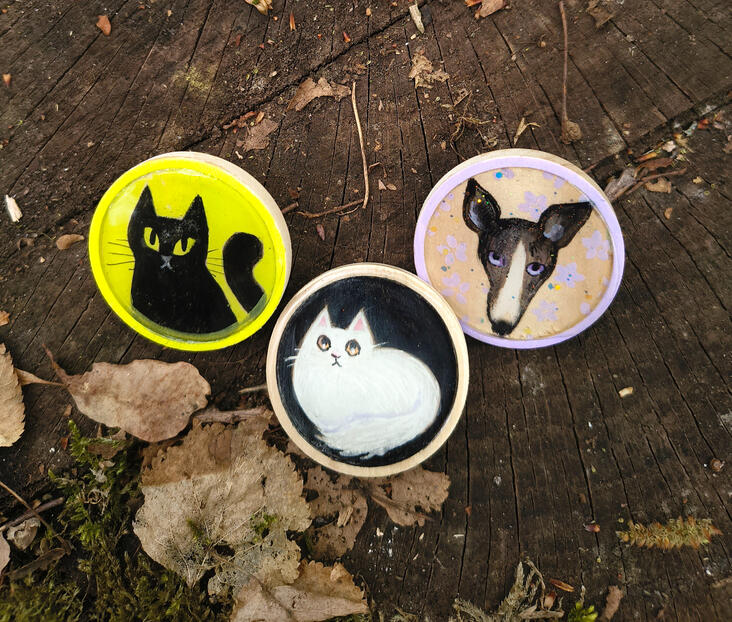 Hand-painted pins by Fauna Witch